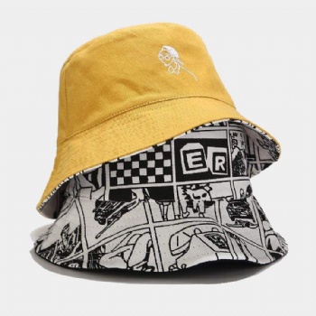 Custom all over print pattern cotton reversible double sided bucket hat