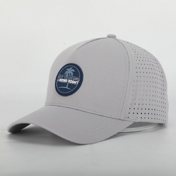 High Quality 5 Panel Grey Laser Cut Hole Perforated baseball cap