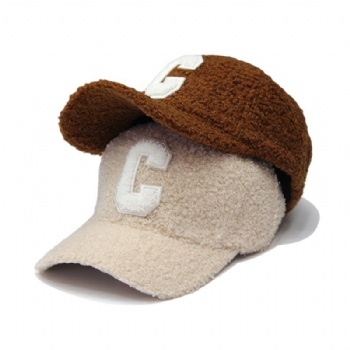 Embroidered Polyester Lambswool Custom Plush Fuzzy Baseball Cap