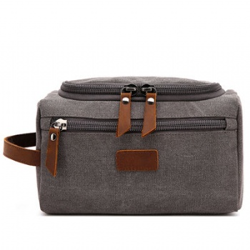 Luxury Leather Canvas Pouch Men Travel Cosmetic Bag