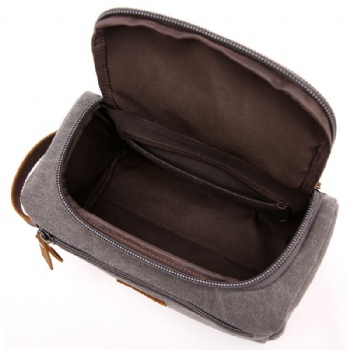 Luxury Leather Canvas Pouch Men Travel Cosmetic Bag