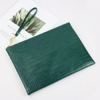 women PU crocodile embossed leather clutch bag