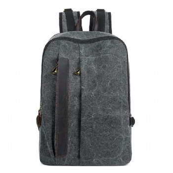 Grey canvas Leather Backpack